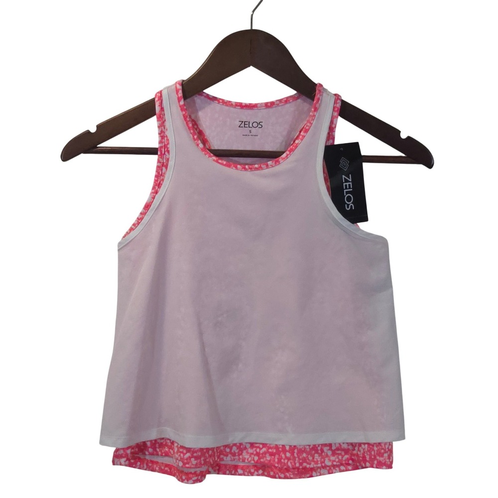 Zelos Girls Small White Pink Layered Racerback Athletic Tank Top‎ NWT